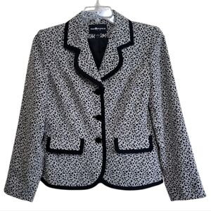 SAG HARBOR Womens Black-Beige LongSleeve Lined Textured Blazer Size 8